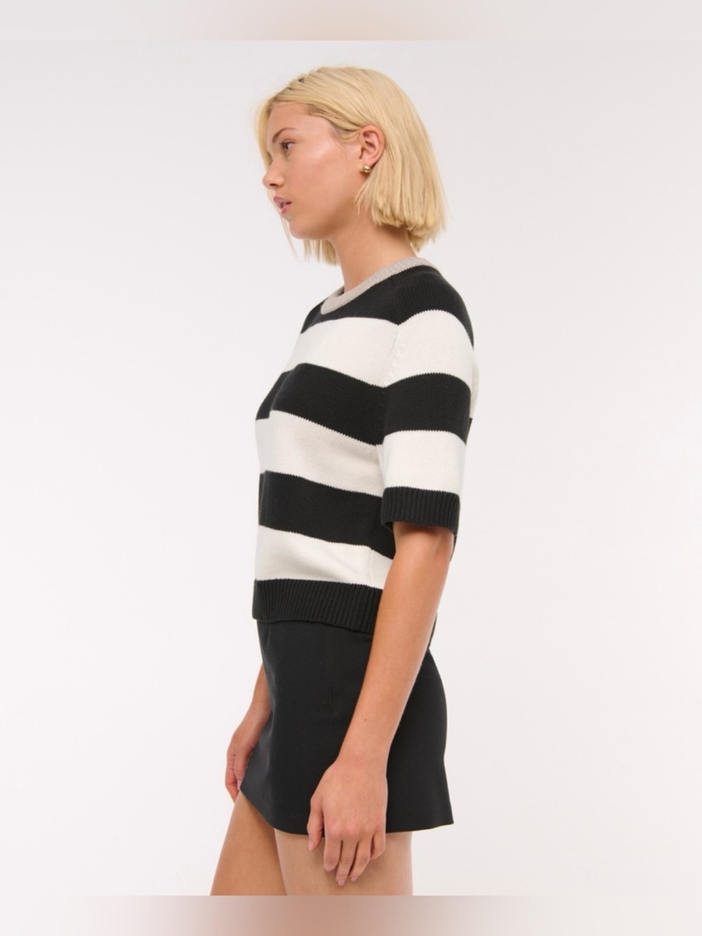 NWT The A&F Madeline Crew Sweater Tee - Black & White Stripe Short Sleeve Size L - Picture 6 of 10